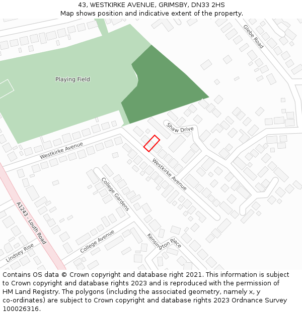 43, WESTKIRKE AVENUE, GRIMSBY, DN33 2HS: Location map and indicative extent of plot