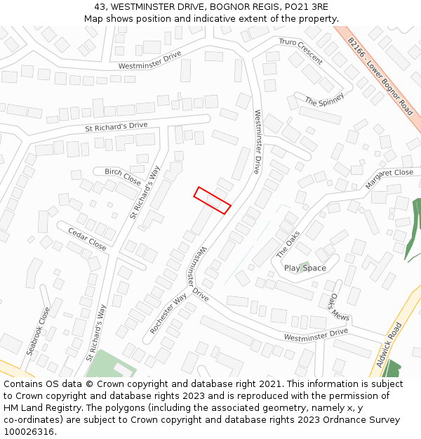 43, WESTMINSTER DRIVE, BOGNOR REGIS, PO21 3RE: Location map and indicative extent of plot