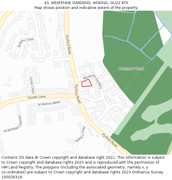 43, WEXFENNE GARDENS, WOKING, GU22 8TX: Location map and indicative extent of plot