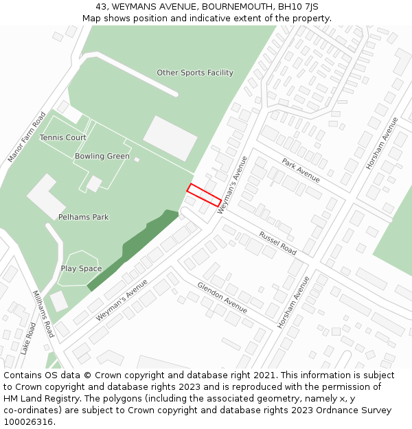 43, WEYMANS AVENUE, BOURNEMOUTH, BH10 7JS: Location map and indicative extent of plot