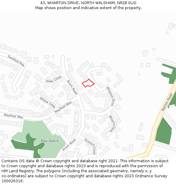43, WHARTON DRIVE, NORTH WALSHAM, NR28 0UG: Location map and indicative extent of plot