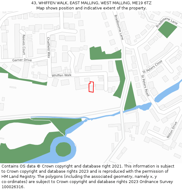 43, WHIFFEN WALK, EAST MALLING, WEST MALLING, ME19 6TZ: Location map and indicative extent of plot