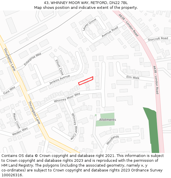 43, WHINNEY MOOR WAY, RETFORD, DN22 7BL: Location map and indicative extent of plot