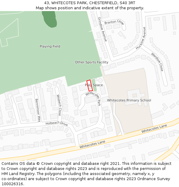 43, WHITECOTES PARK, CHESTERFIELD, S40 3RT: Location map and indicative extent of plot