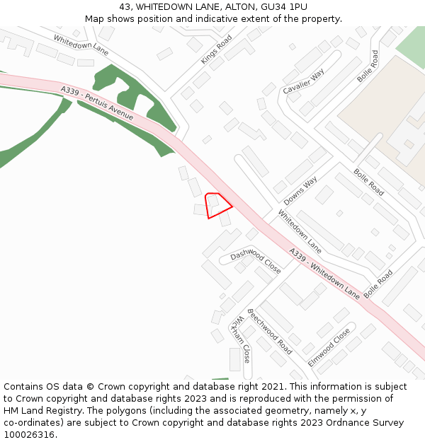 43, WHITEDOWN LANE, ALTON, GU34 1PU: Location map and indicative extent of plot