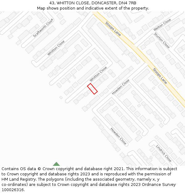 43, WHITTON CLOSE, DONCASTER, DN4 7RB: Location map and indicative extent of plot