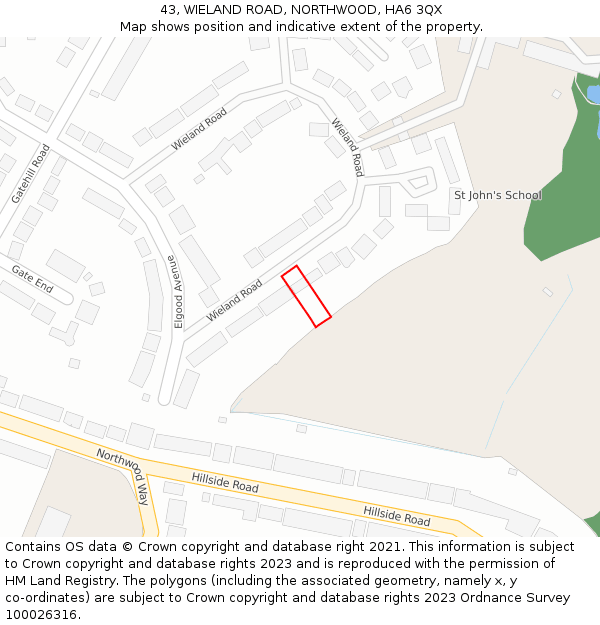 43, WIELAND ROAD, NORTHWOOD, HA6 3QX: Location map and indicative extent of plot