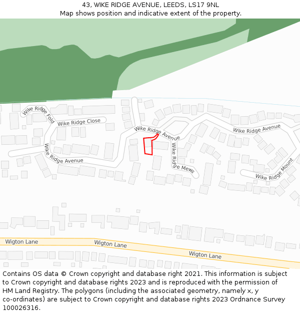 43, WIKE RIDGE AVENUE, LEEDS, LS17 9NL: Location map and indicative extent of plot