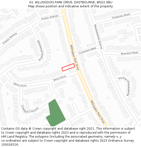 43, WILLINGDON PARK DRIVE, EASTBOURNE, BN22 0BU: Location map and indicative extent of plot