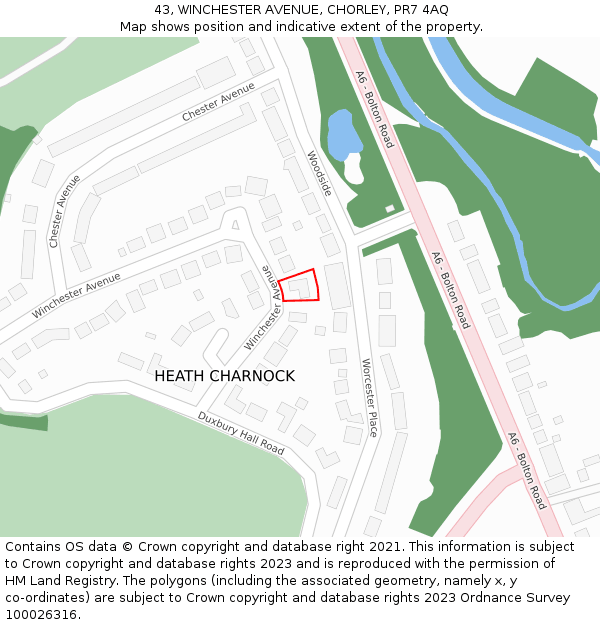43, WINCHESTER AVENUE, CHORLEY, PR7 4AQ: Location map and indicative extent of plot