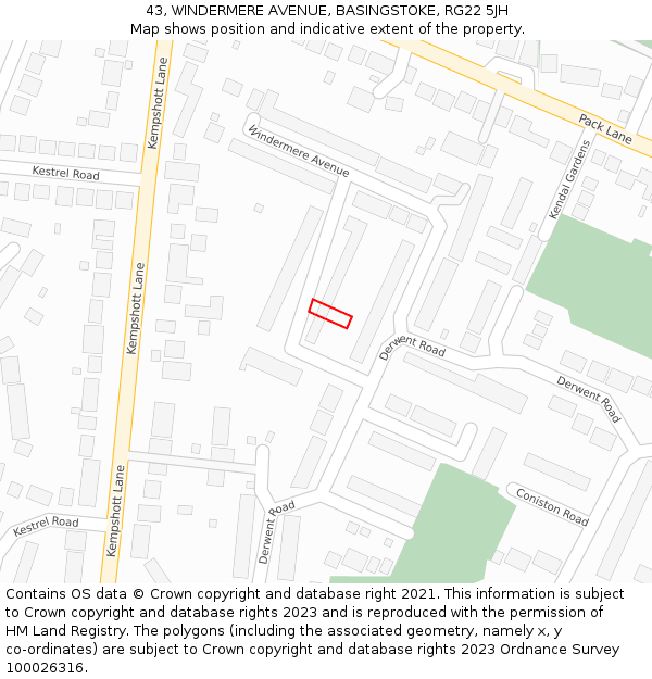 43, WINDERMERE AVENUE, BASINGSTOKE, RG22 5JH: Location map and indicative extent of plot