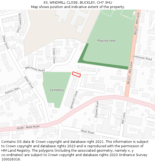 43, WINDMILL CLOSE, BUCKLEY, CH7 3HU: Location map and indicative extent of plot