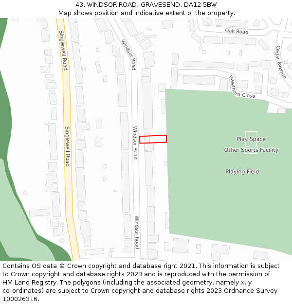 43, WINDSOR ROAD, GRAVESEND, DA12 5BW: Location map and indicative extent of plot