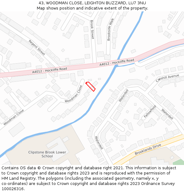 43, WOODMAN CLOSE, LEIGHTON BUZZARD, LU7 3NU: Location map and indicative extent of plot