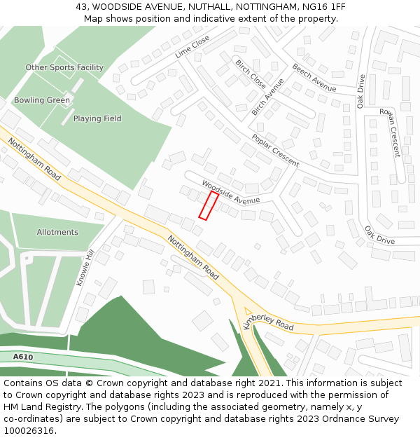 43, WOODSIDE AVENUE, NUTHALL, NOTTINGHAM, NG16 1FF: Location map and indicative extent of plot