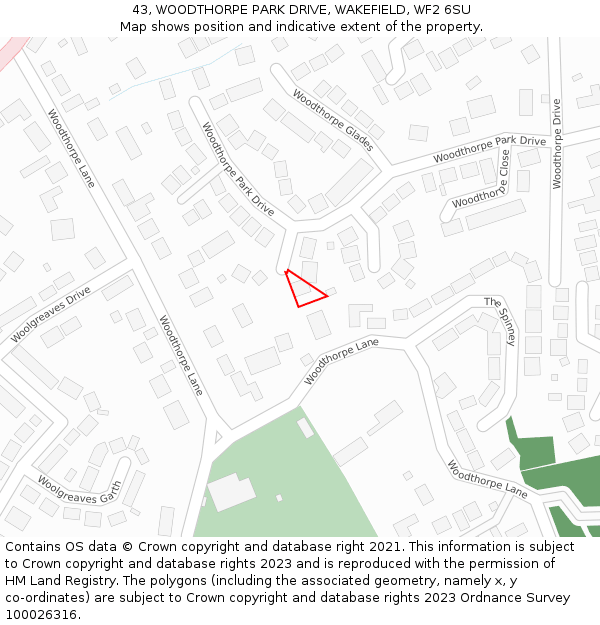 43, WOODTHORPE PARK DRIVE, WAKEFIELD, WF2 6SU: Location map and indicative extent of plot