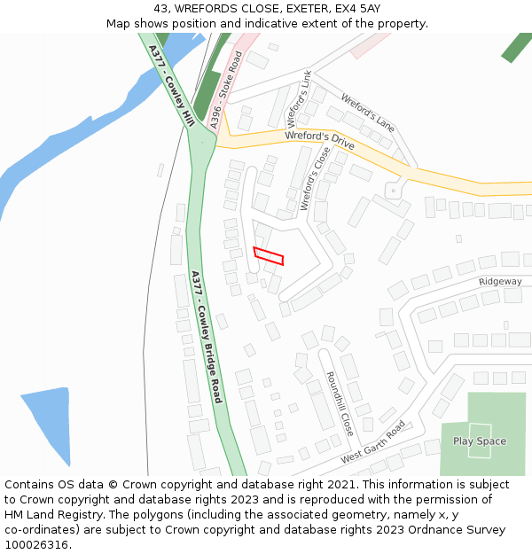 43, WREFORDS CLOSE, EXETER, EX4 5AY: Location map and indicative extent of plot