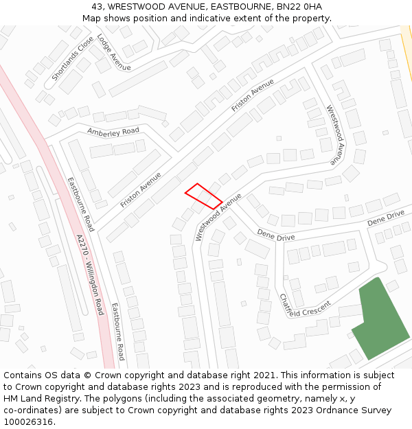 43, WRESTWOOD AVENUE, EASTBOURNE, BN22 0HA: Location map and indicative extent of plot