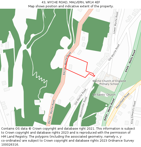 43, WYCHE ROAD, MALVERN, WR14 4EF: Location map and indicative extent of plot