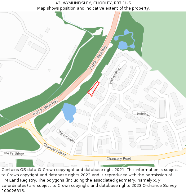 43, WYMUNDSLEY, CHORLEY, PR7 1US: Location map and indicative extent of plot