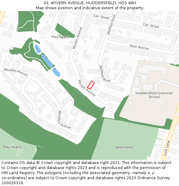 43, WYVERN AVENUE, HUDDERSFIELD, HD3 4BH: Location map and indicative extent of plot