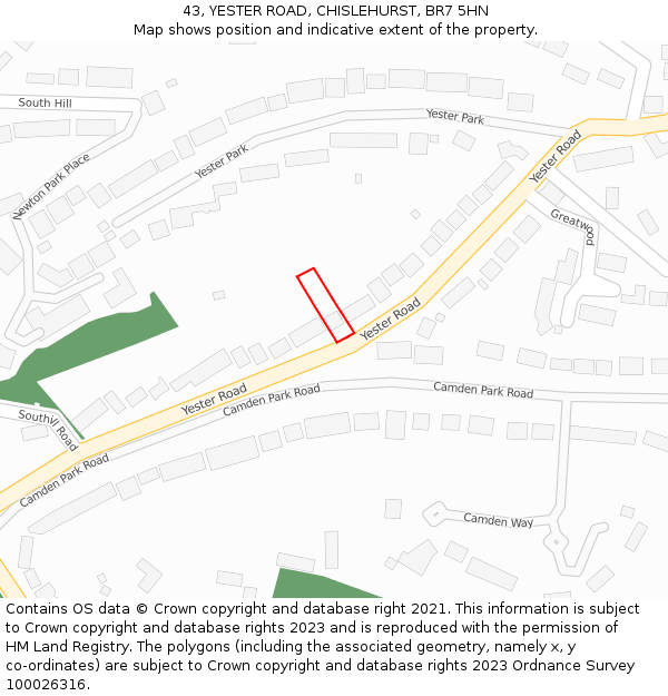 43, YESTER ROAD, CHISLEHURST, BR7 5HN: Location map and indicative extent of plot