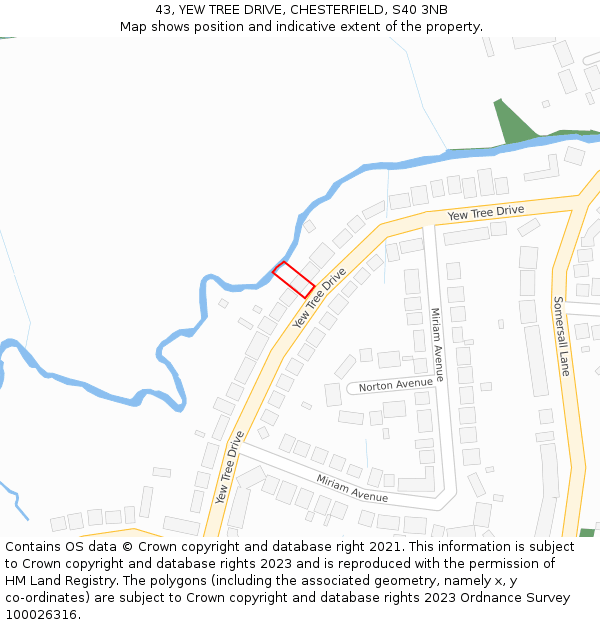 43, YEW TREE DRIVE, CHESTERFIELD, S40 3NB: Location map and indicative extent of plot