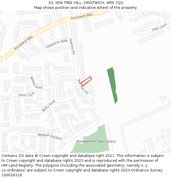 43, YEW TREE HILL, DROITWICH, WR9 7QQ: Location map and indicative extent of plot