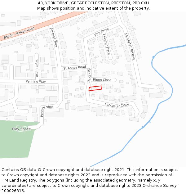 43, YORK DRIVE, GREAT ECCLESTON, PRESTON, PR3 0XU: Location map and indicative extent of plot