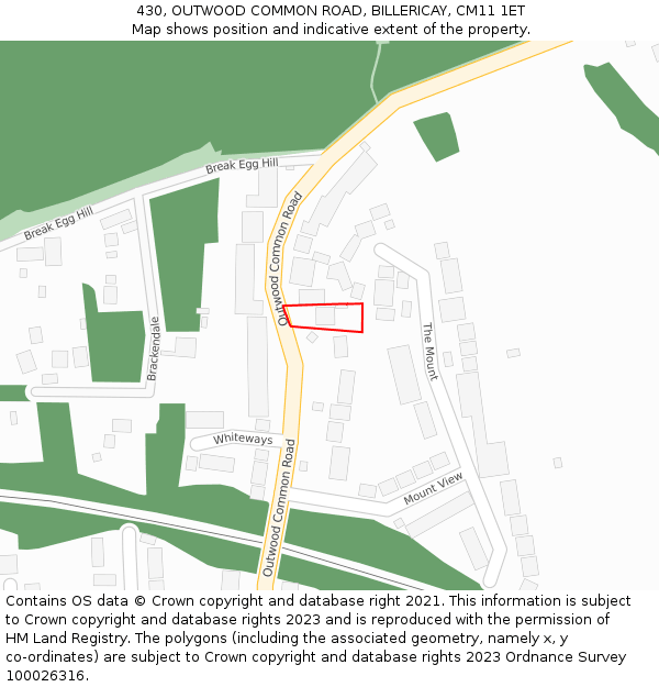 430, OUTWOOD COMMON ROAD, BILLERICAY, CM11 1ET: Location map and indicative extent of plot
