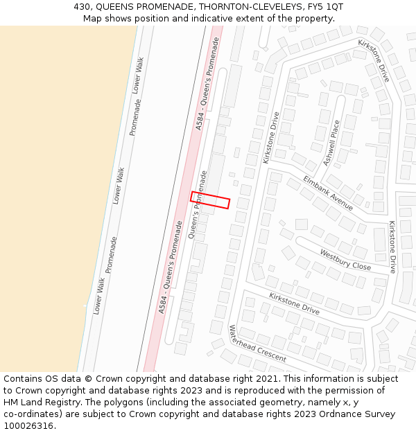 430, QUEENS PROMENADE, THORNTON-CLEVELEYS, FY5 1QT: Location map and indicative extent of plot