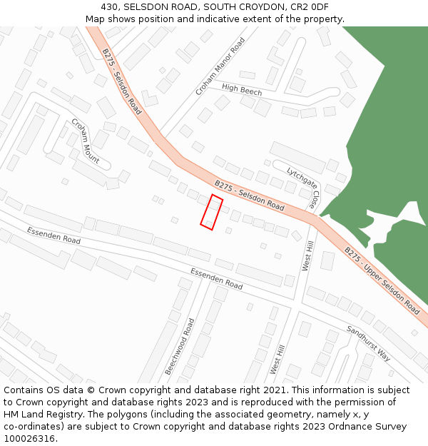 430, SELSDON ROAD, SOUTH CROYDON, CR2 0DF: Location map and indicative extent of plot