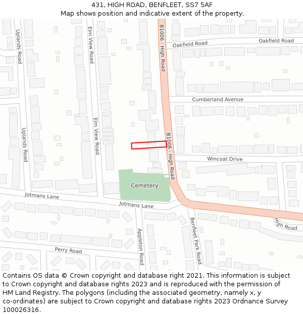 431, HIGH ROAD, BENFLEET, SS7 5AF: Location map and indicative extent of plot