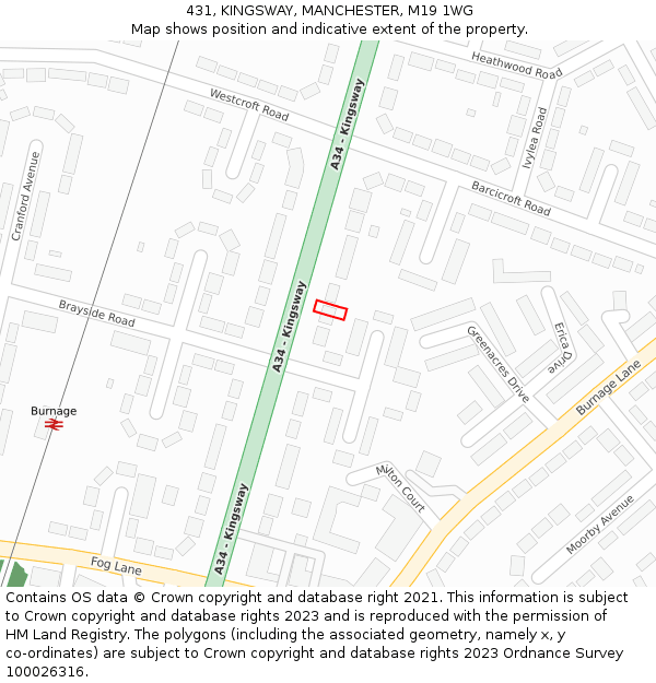 431, KINGSWAY, MANCHESTER, M19 1WG: Location map and indicative extent of plot