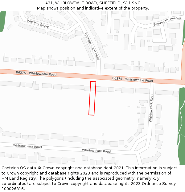 431, WHIRLOWDALE ROAD, SHEFFIELD, S11 9NG: Location map and indicative extent of plot