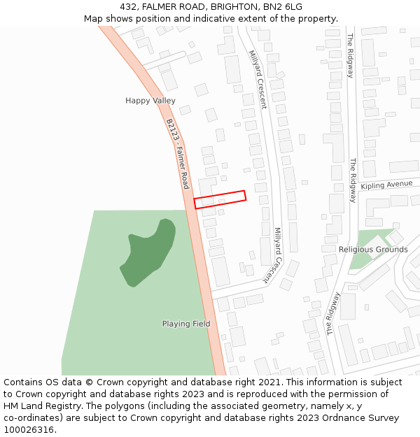 432, FALMER ROAD, BRIGHTON, BN2 6LG: Location map and indicative extent of plot
