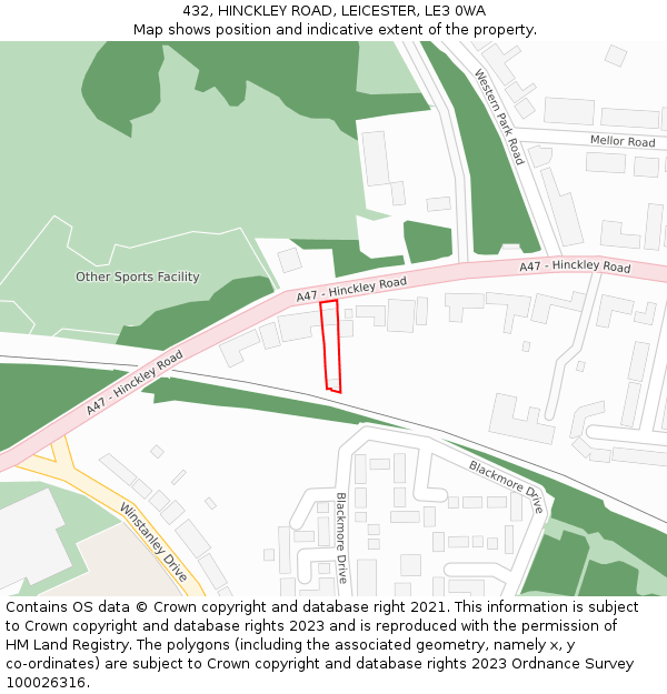 432, HINCKLEY ROAD, LEICESTER, LE3 0WA: Location map and indicative extent of plot