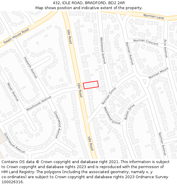 432, IDLE ROAD, BRADFORD, BD2 2AR: Location map and indicative extent of plot