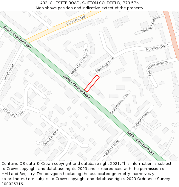 433, CHESTER ROAD, SUTTON COLDFIELD, B73 5BN: Location map and indicative extent of plot