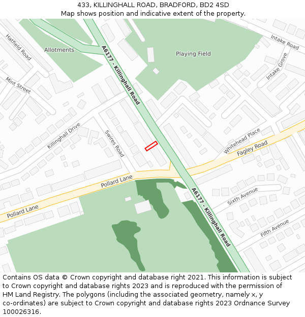 433, KILLINGHALL ROAD, BRADFORD, BD2 4SD: Location map and indicative extent of plot