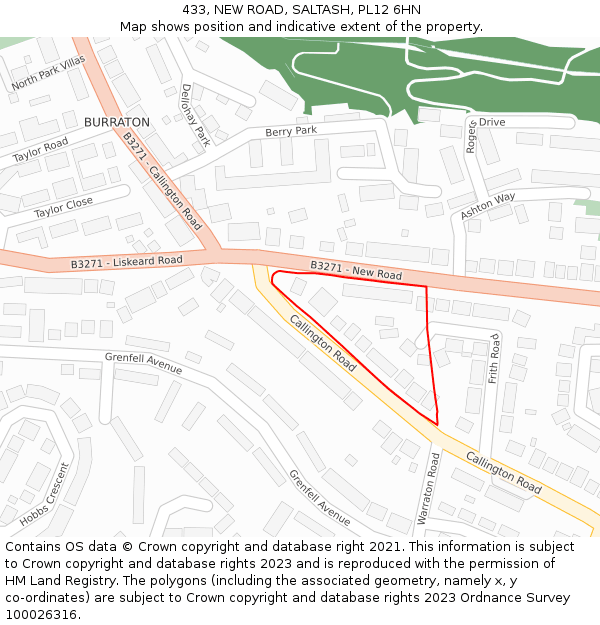 433, NEW ROAD, SALTASH, PL12 6HN: Location map and indicative extent of plot