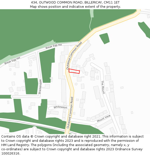 434, OUTWOOD COMMON ROAD, BILLERICAY, CM11 1ET: Location map and indicative extent of plot