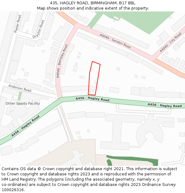 435, HAGLEY ROAD, BIRMINGHAM, B17 8BL: Location map and indicative extent of plot