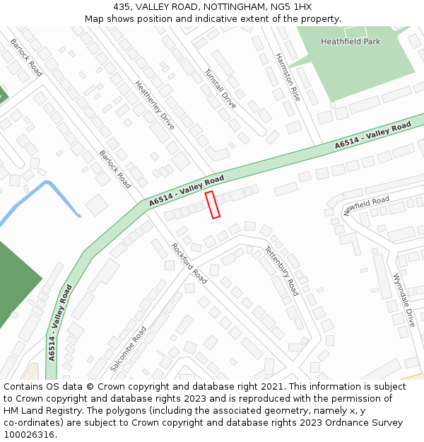 435, VALLEY ROAD, NOTTINGHAM, NG5 1HX: Location map and indicative extent of plot