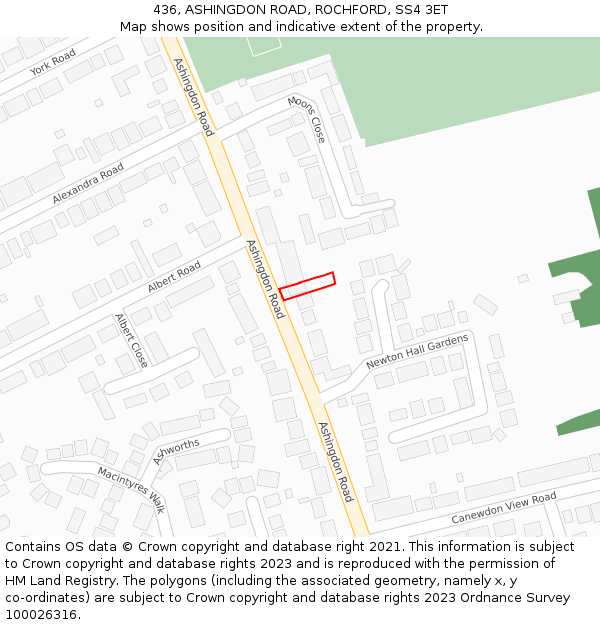 436, ASHINGDON ROAD, ROCHFORD, SS4 3ET: Location map and indicative extent of plot