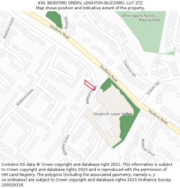 436, BIDEFORD GREEN, LEIGHTON BUZZARD, LU7 2TZ: Location map and indicative extent of plot