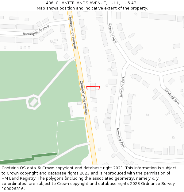 436, CHANTERLANDS AVENUE, HULL, HU5 4BL: Location map and indicative extent of plot