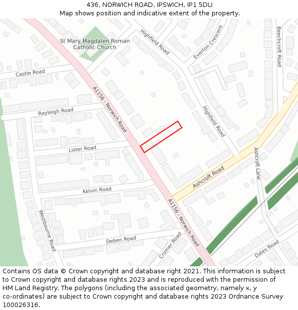 436, NORWICH ROAD, IPSWICH, IP1 5DU: Location map and indicative extent of plot