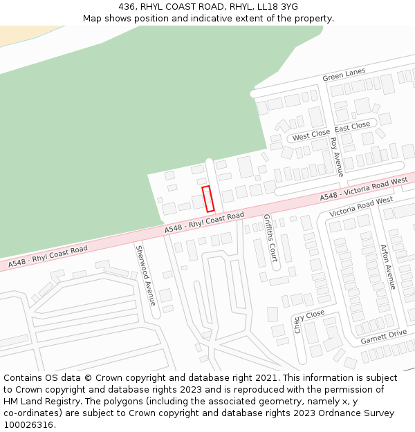 436, RHYL COAST ROAD, RHYL, LL18 3YG: Location map and indicative extent of plot