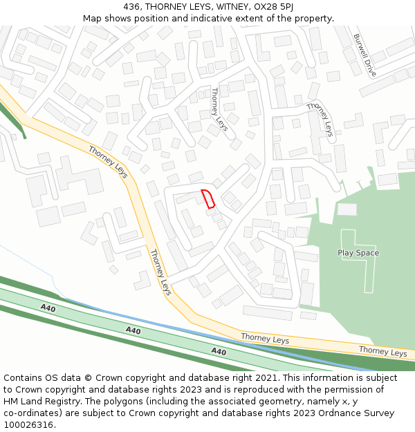 436, THORNEY LEYS, WITNEY, OX28 5PJ: Location map and indicative extent of plot